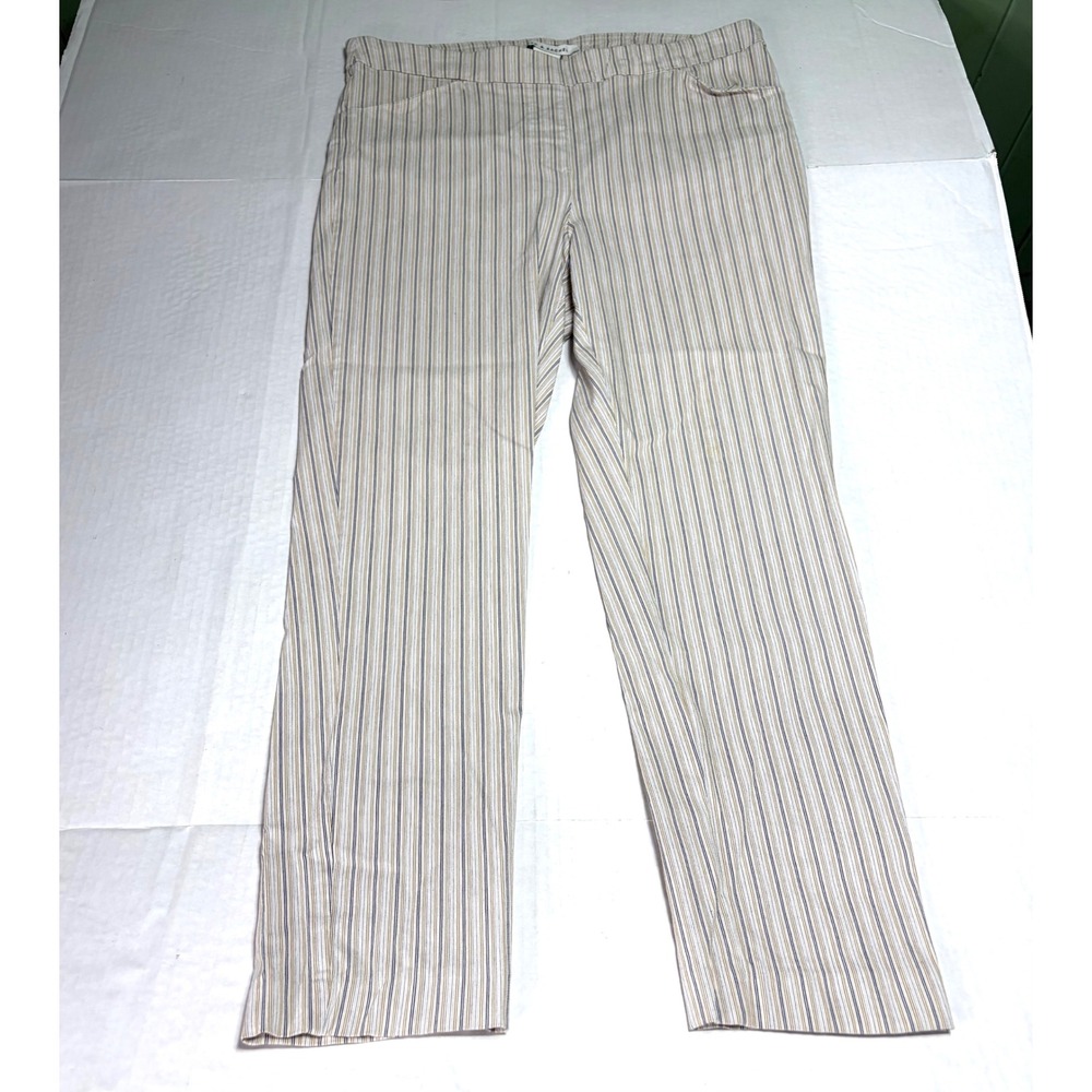 Zac & Rachel Womens Striped Pull On Straight Leg Pants Tan Blue White Size 14